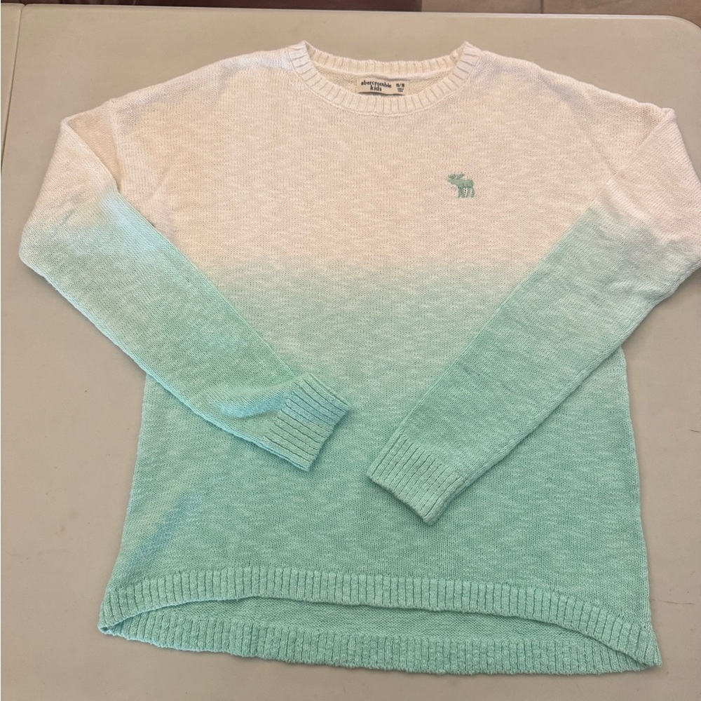 Abercrombie kids Ombré Sweater  White /Green colors Moose Logo Embroidered 15/16